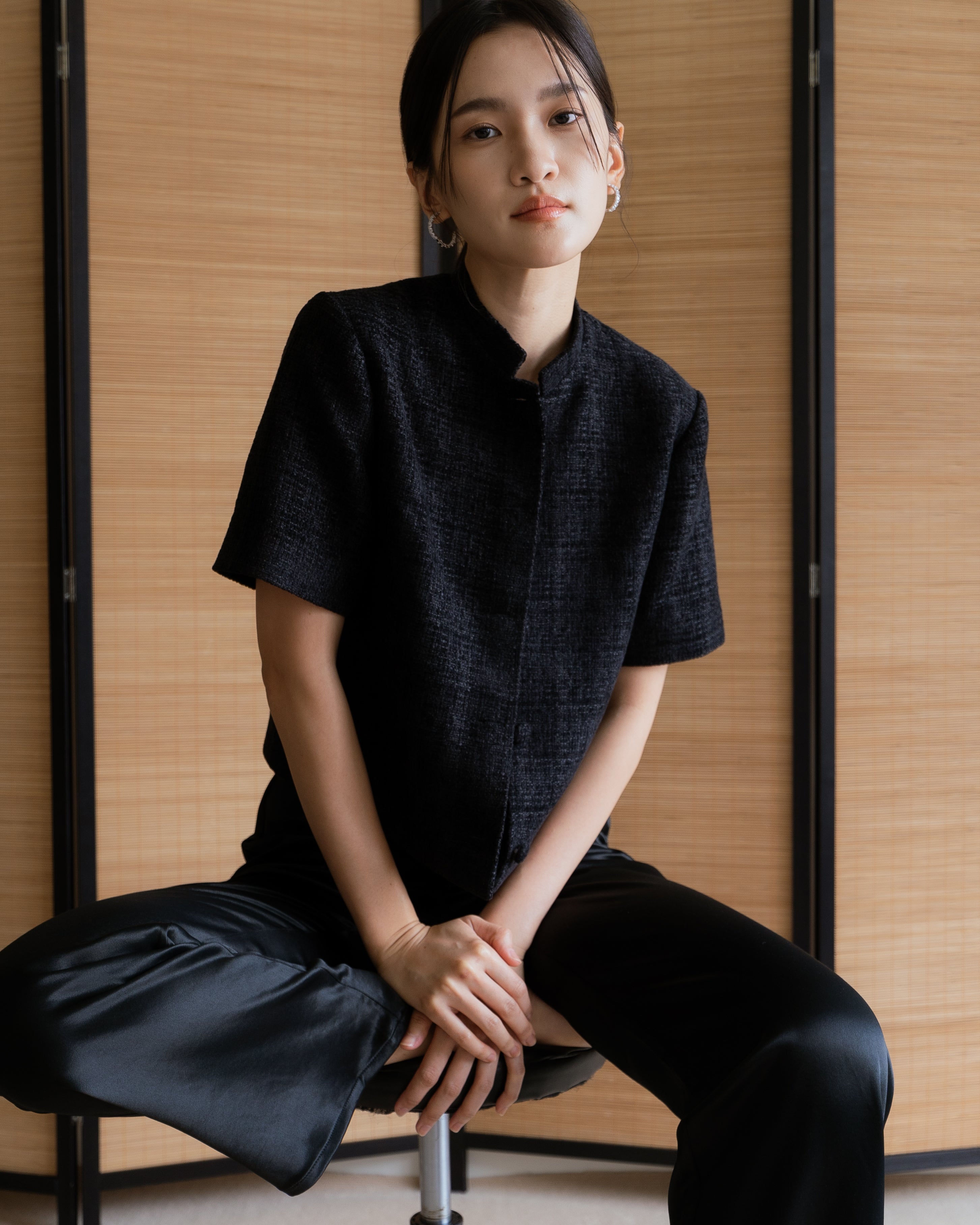 JCAESAR STUDIO ハイネック デニムシャツ ブラック Tops – JIANNA